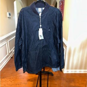 NWT Karl Kani Large Dark Blue Denim Bomber Zip Up Jacket 90’s Hip Hop Style Rare